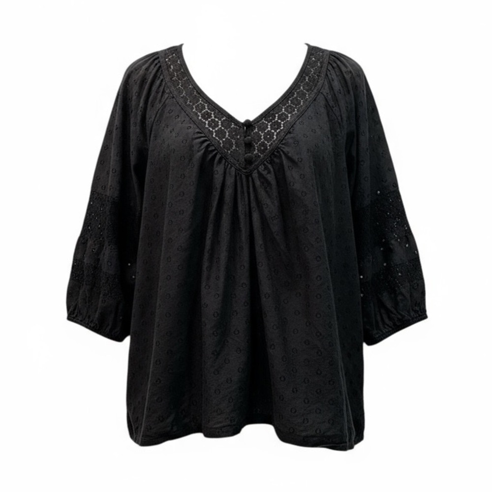 TORRID 00 0X XL Black Poplin Blouse Lace & Dot Detail R $59 - Picture 2 of 13